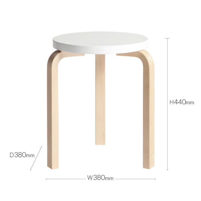 Artek/STOOL 60/スツール60/バーチ材/ナチュラルラッカー仕上げ/ホワイトラッカー お取り寄せ（約2～3週間/メーカー欠品時を除く）